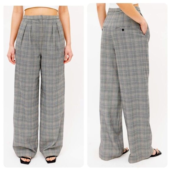 Aritzia Babaton Pleated Straight Leg Houndstooth High Waist Stretch Pants Size 8 - Picture 1 of 6